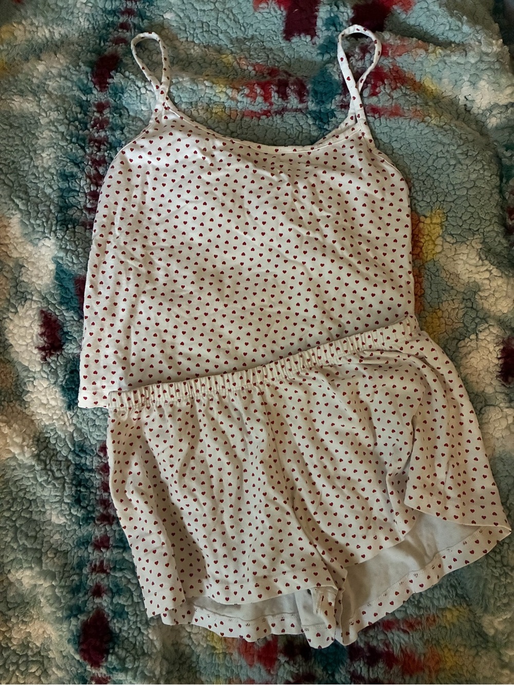 Brandy Melville White Cami & Short Pajama Set with Red Heart Print